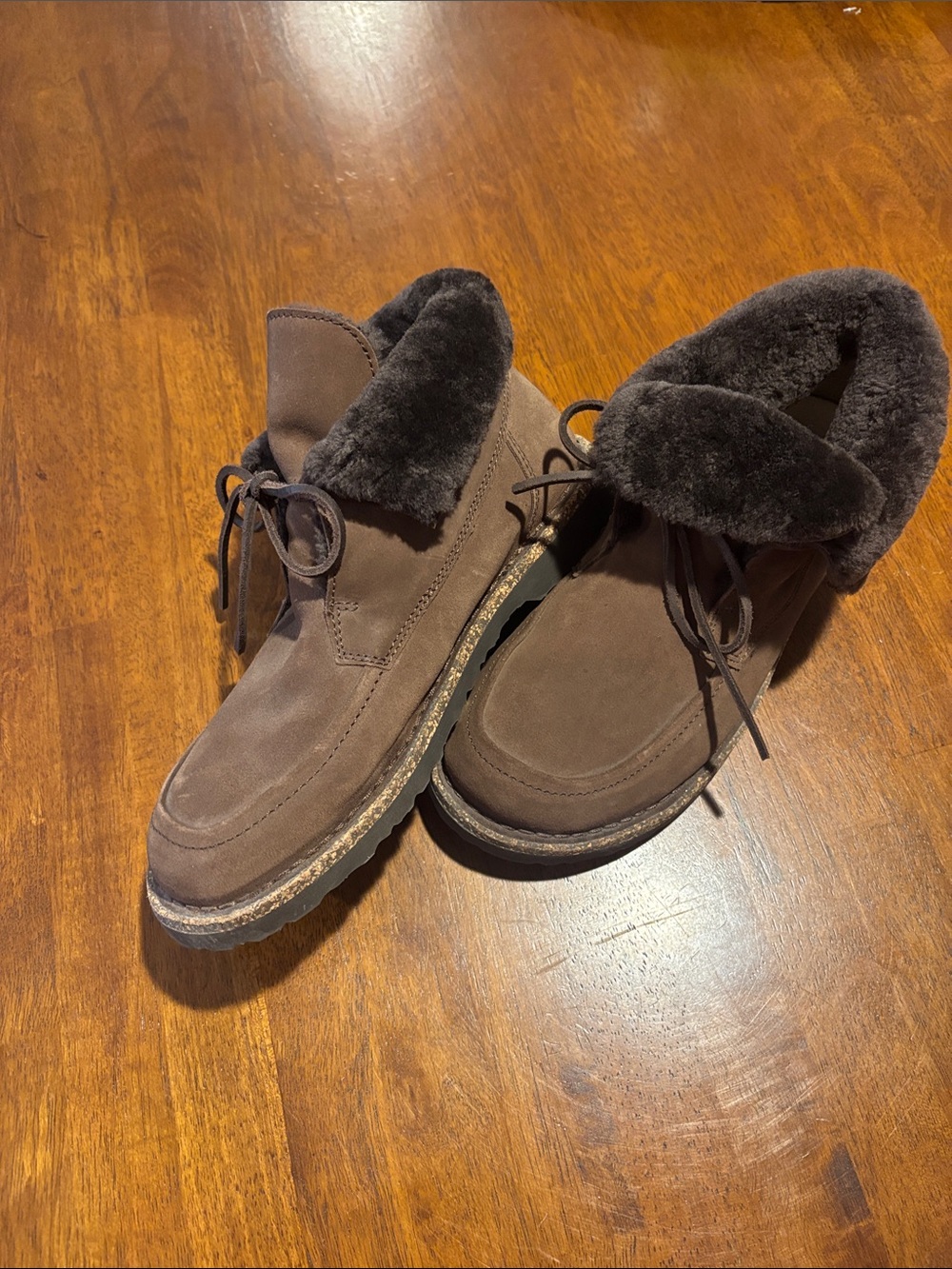 Birkenstock Women’s Brown Suede Bakki Boots with Shearling Collar